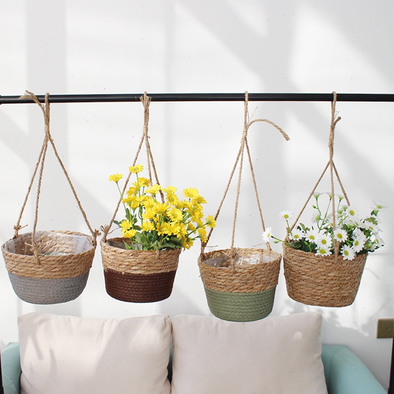 Spider Plant Hanging - Kosz wiszący ze słomy, doniczka, kosz
